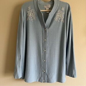 Venezia Light Blue button up women’s Cardigan with sequins beaded Embroidery XL